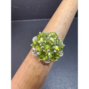 Vintage peridot and aquamarine sterling silver cluster ring size 7